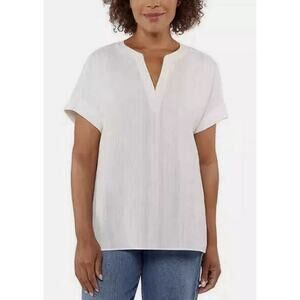 Matty M Women's The Split Neck Summer Top, Ivory, Size M